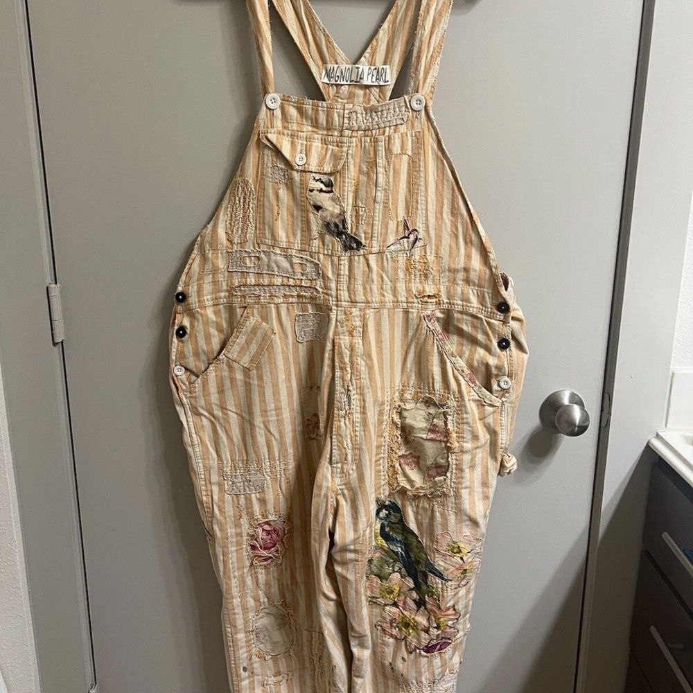 Magnolia Pearl Yellow Striped Dreamsicle Overalls (item B16.3)